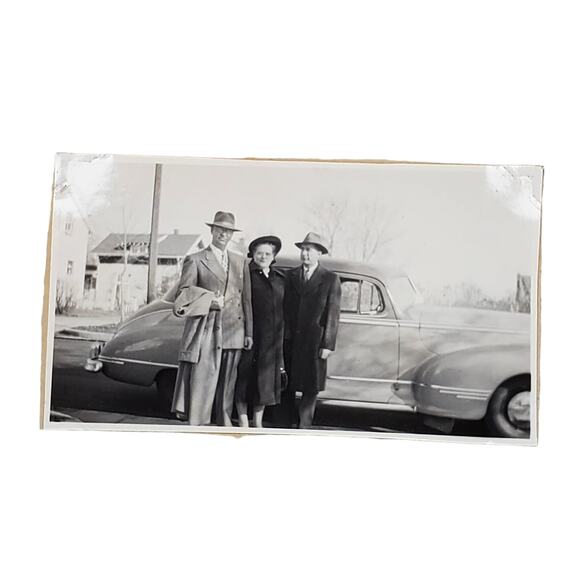Vtg Friends with Vehicle Behind Original Monochrome Photography Found Snapshot - Picture 1 of 4
